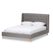 Baxton Studio Adelaide Retro Modern Light Grey Fabric Upholstered Queen Size Platform Bed
